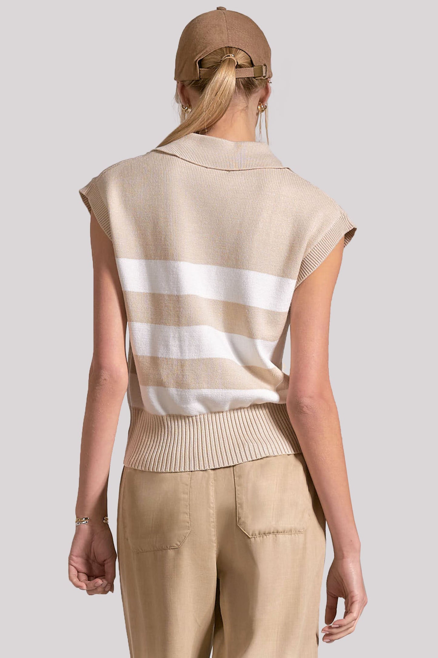 NYDJ X Elan Sleeveless Striped Top - Beige Stripe