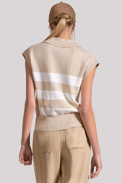NYDJ X Elan Sleeveless Striped Top - Beige Stripe