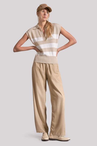NYDJ X Elan Sleeveless Striped Top - Beige Stripe