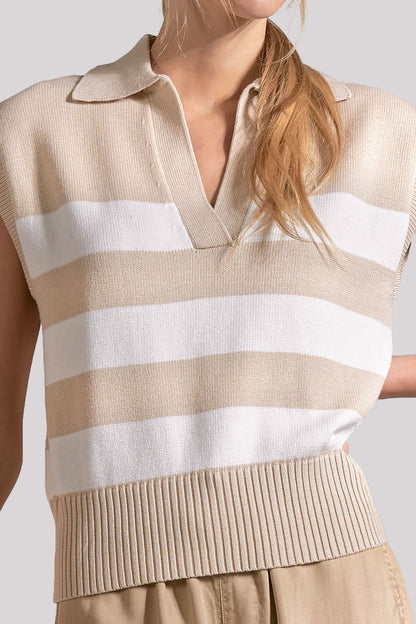 NYDJ X Elan Sleeveless Striped Top - Beige Stripe