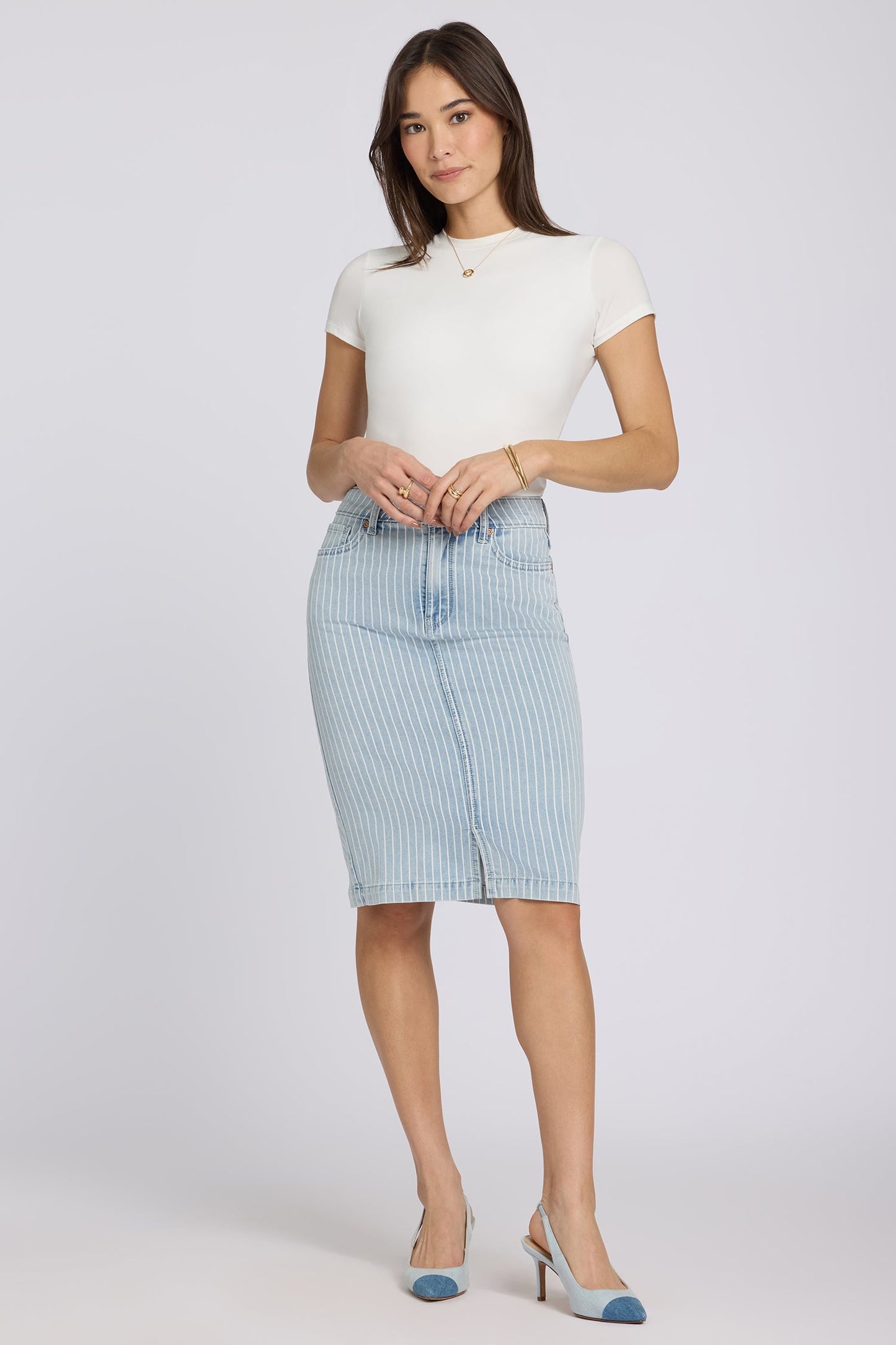 High Rise Denim Skirt - Azure Stripe