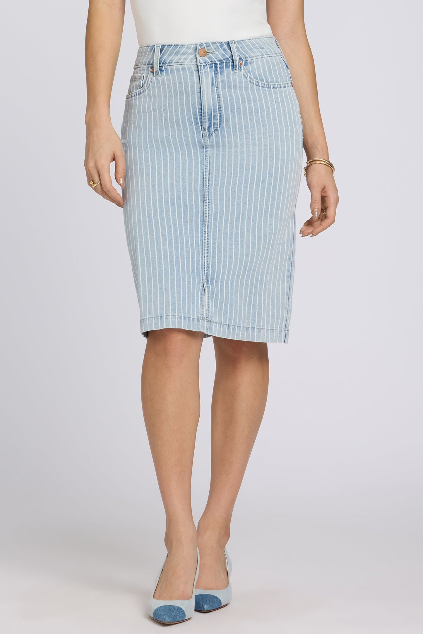High Rise Denim Skirt - Azure Stripe