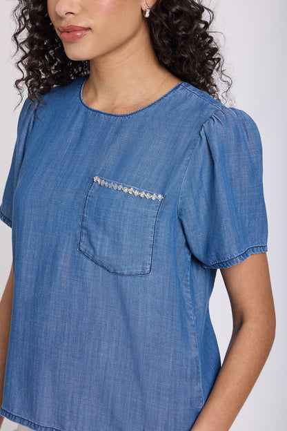Puff Sleeved Tee - Medium Indigo