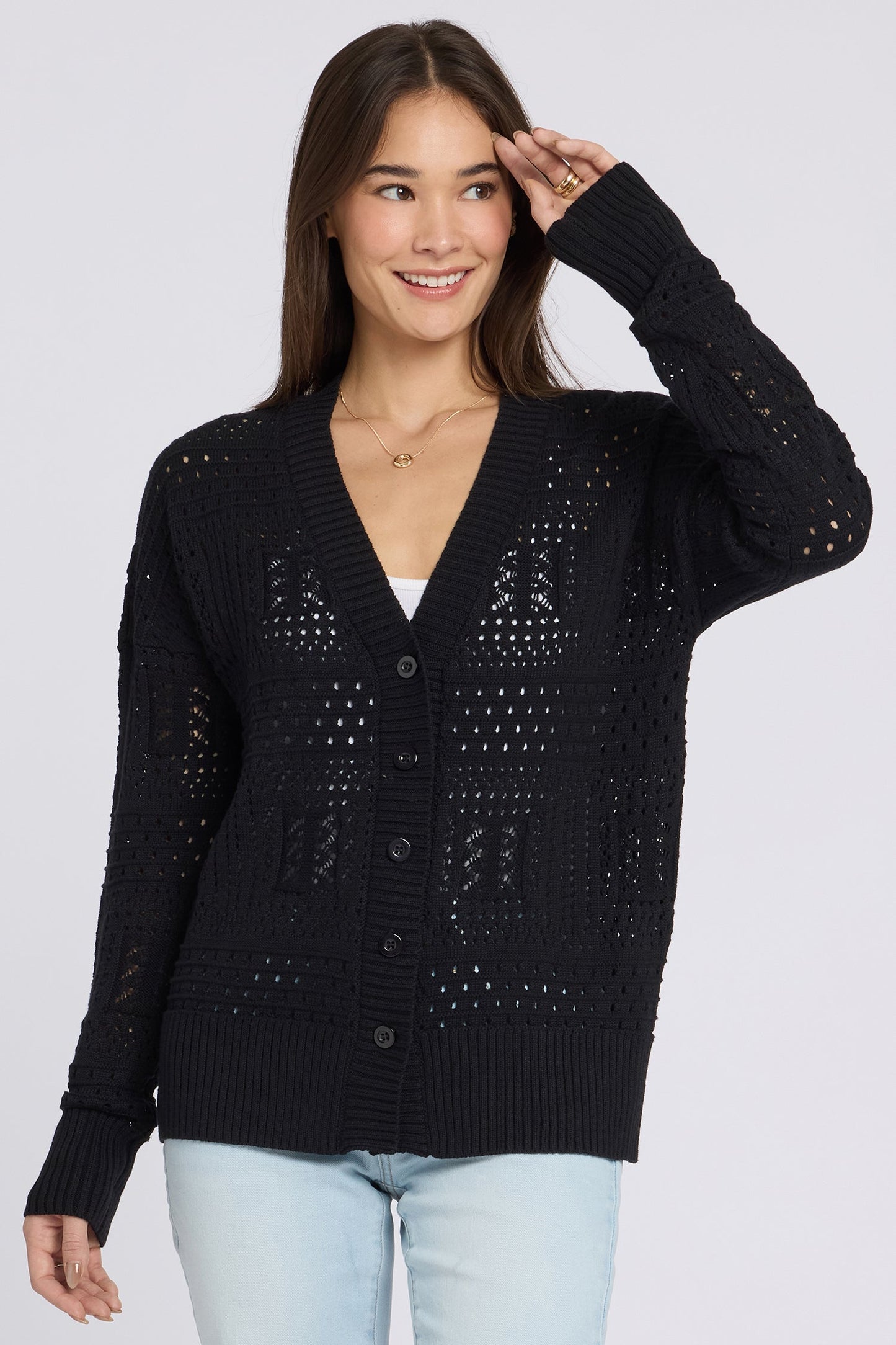 Pointelle Cardigan - Black