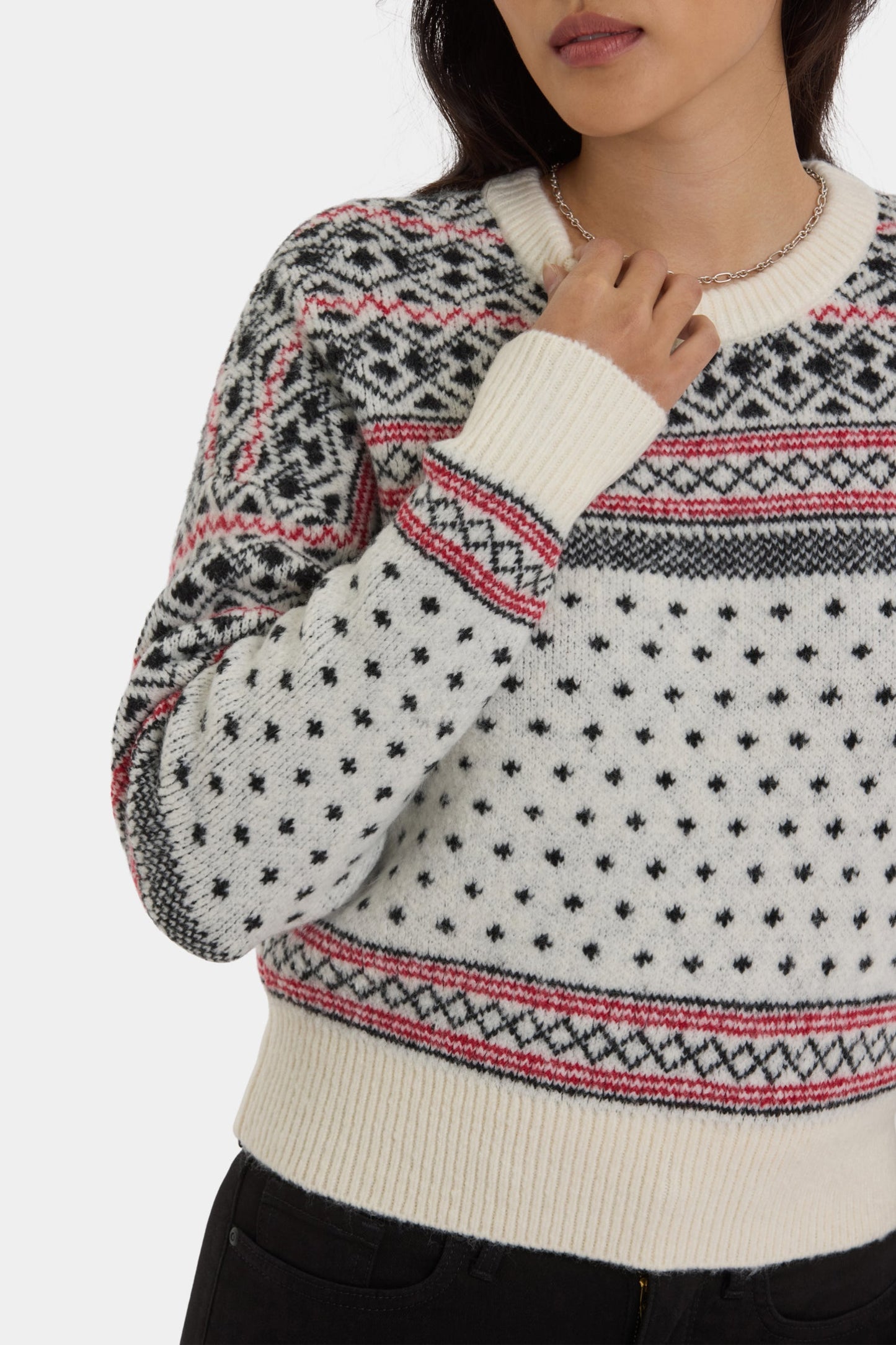 Fairisle Pullover Sweater - Ivory Black