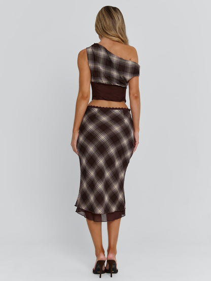 NARELLE MIDI SKIRT BROWN CHECK
