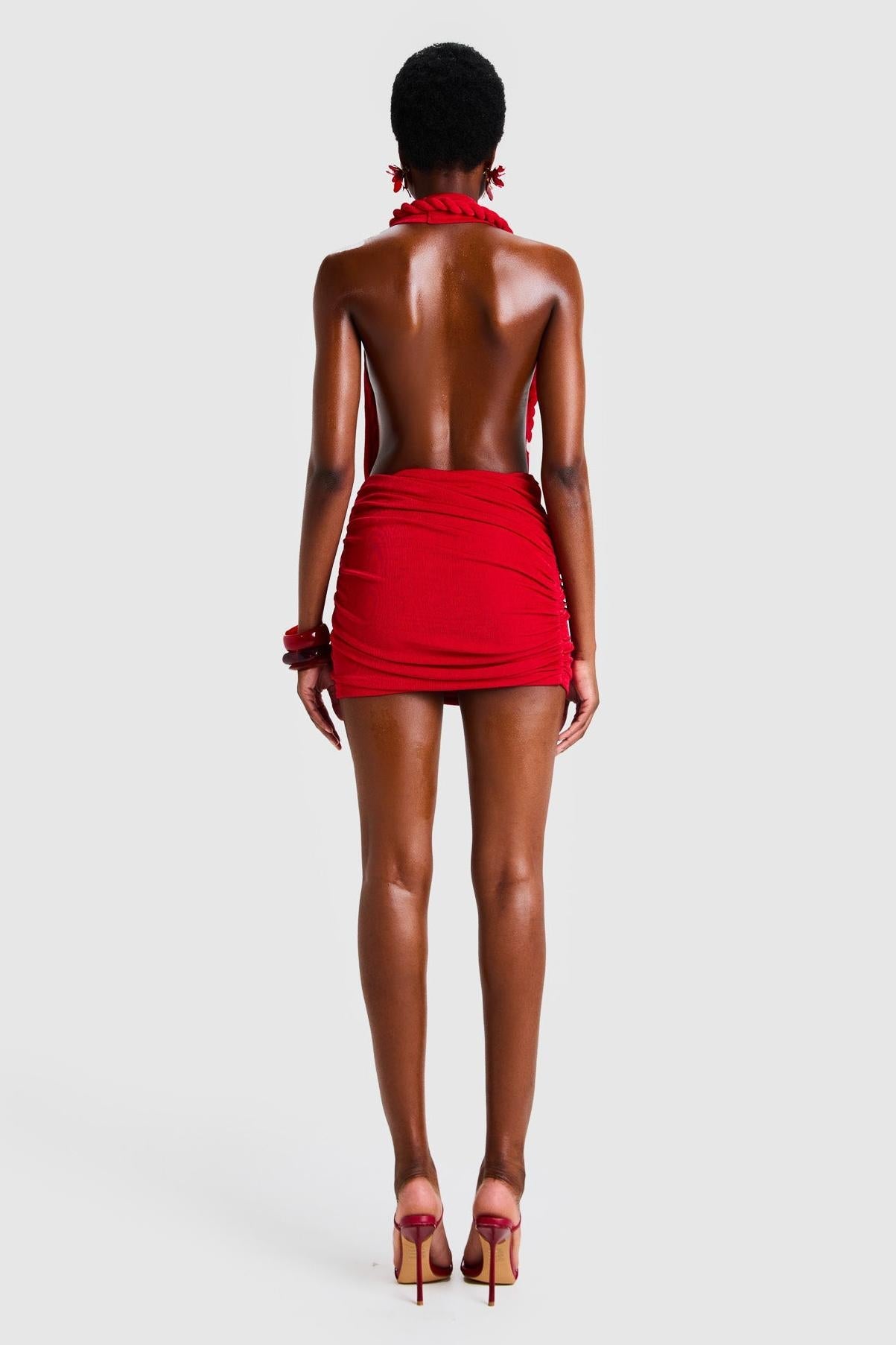 Decorative Rope Halter Neck Backless Mini Dress