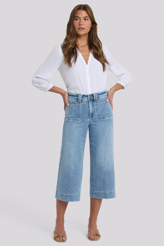 Brigitte Wide Leg Capri Jeans In Petite - Mist Springs