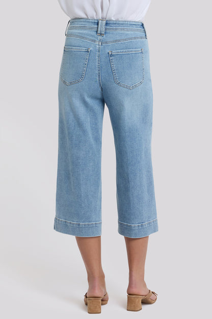 Brigitte Wide Leg Capri Jeans In Petite - Mist Springs