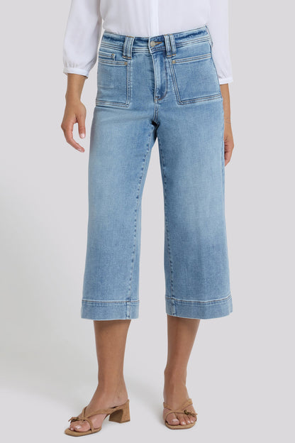 Brigitte Wide Leg Capri Jeans In Petite - Mist Springs