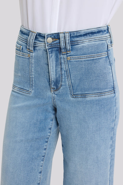 Brigitte Wide Leg Capri Jeans In Petite - Mist Springs