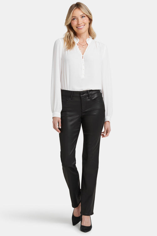 Coated Marilyn Straight Jeans In Petite - Black Coated