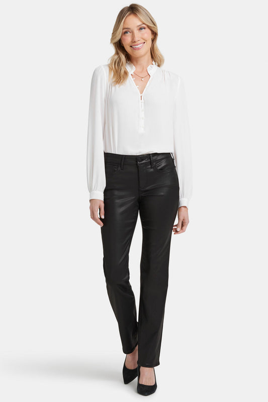 Coated Marilyn Straight Jeans In Petite - Black Coated