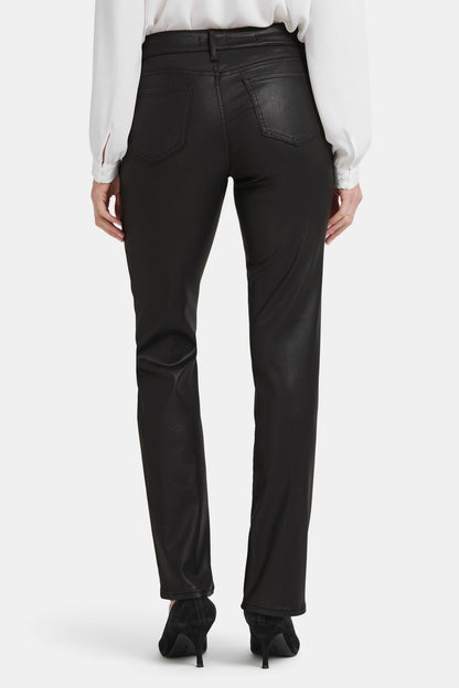 Coated Marilyn Straight Jeans In Petite - Black Coated
