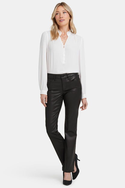 Coated Marilyn Straight Jeans In Petite - Black Coated