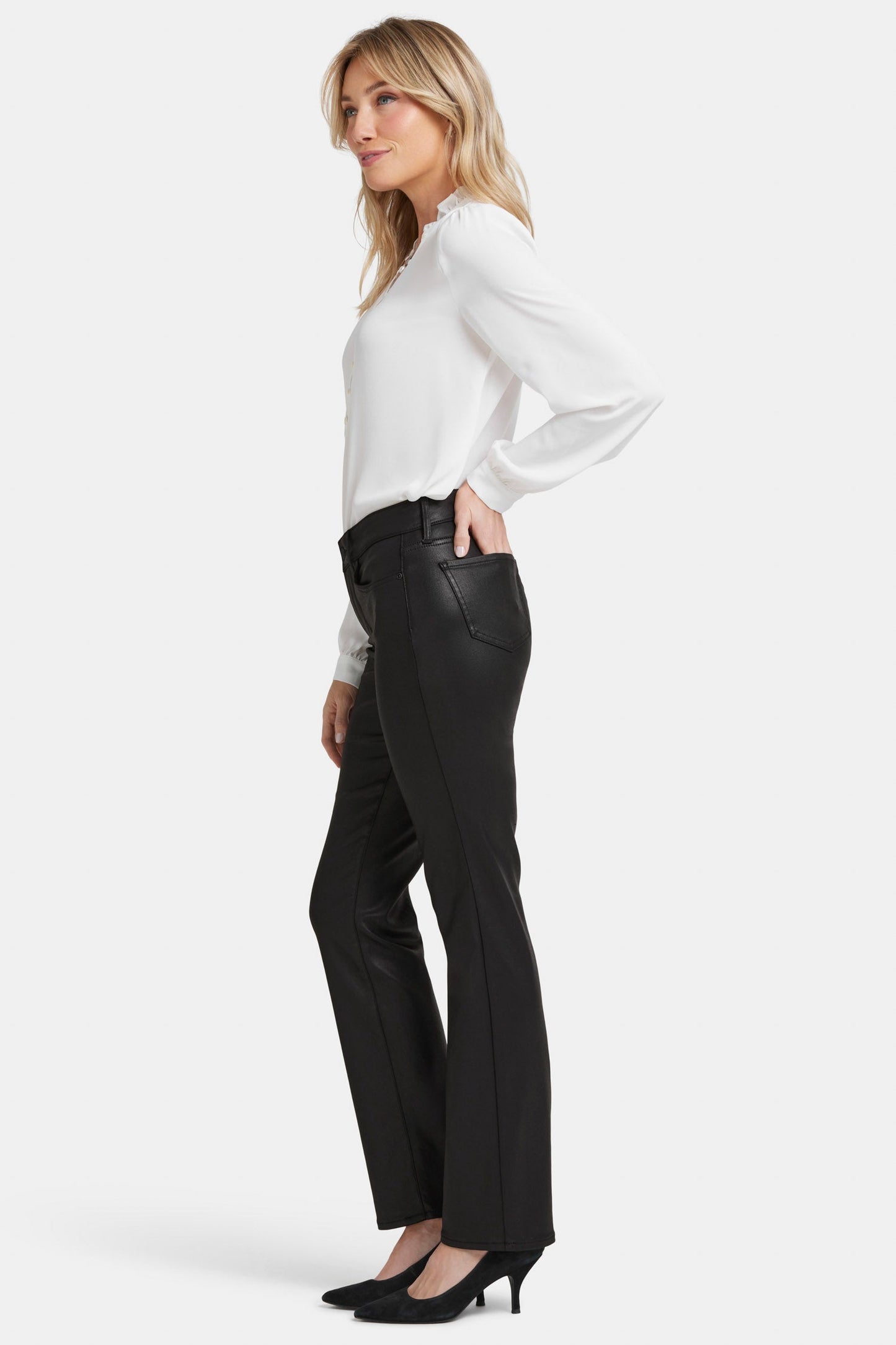 Coated Marilyn Straight Jeans In Petite - Black Coated