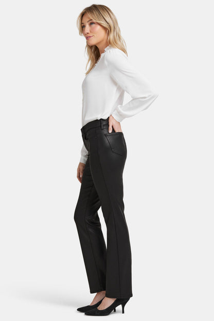 Coated Marilyn Straight Jeans In Petite - Black Coated
