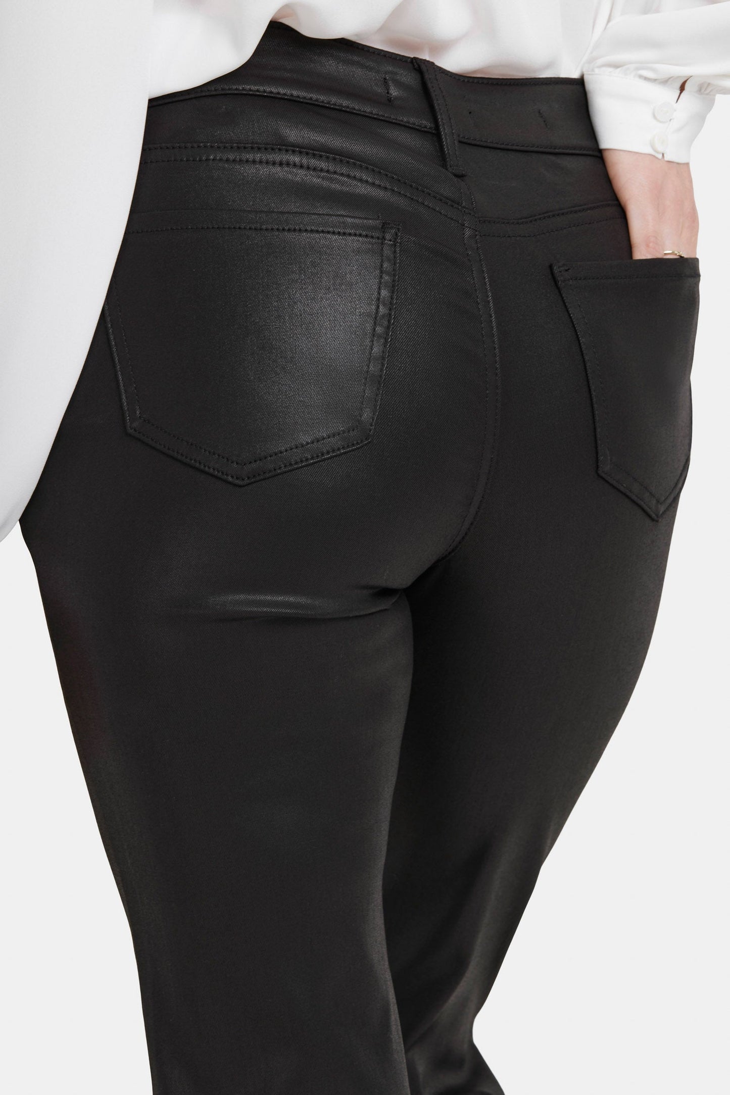 Coated Marilyn Straight Jeans In Petite - Black Coated