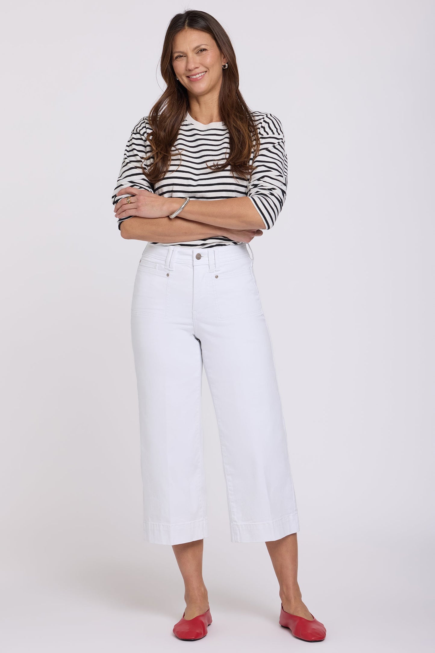 Brigitte Wide Leg Capri Jeans In Petite - Optic White
