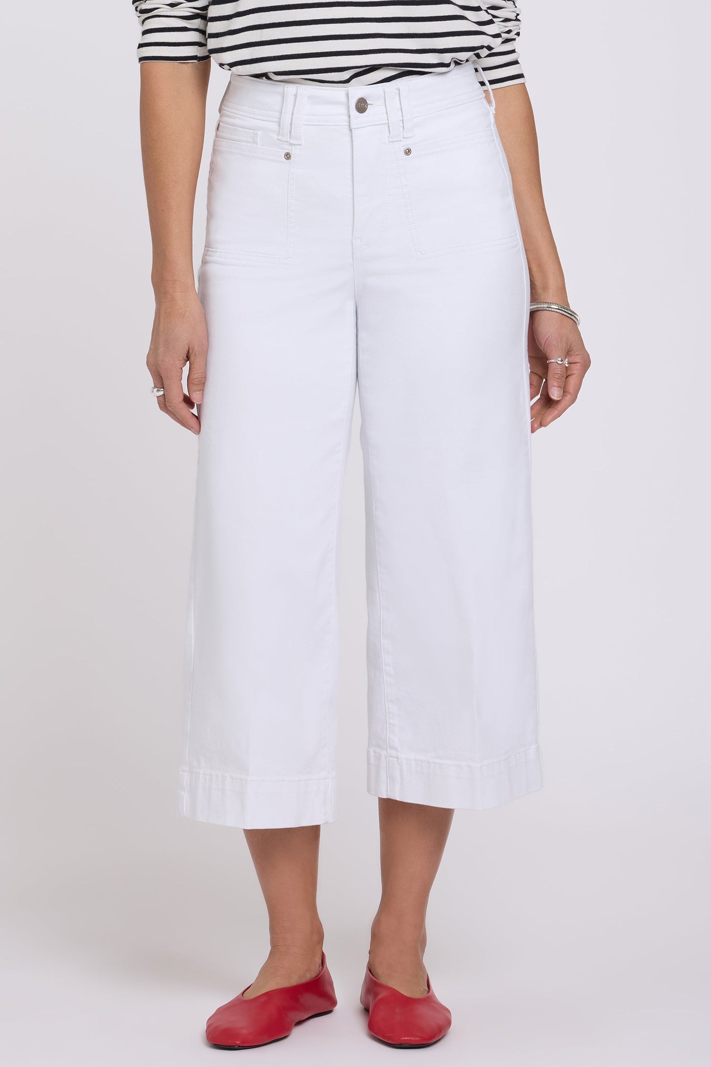 Brigitte Wide Leg Capri Jeans In Petite - Optic White