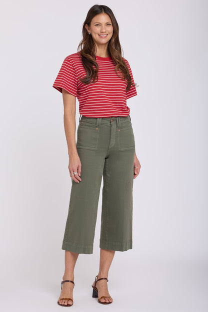 Brigitte Wide Leg Capri Jeans In Petite - Desert Green