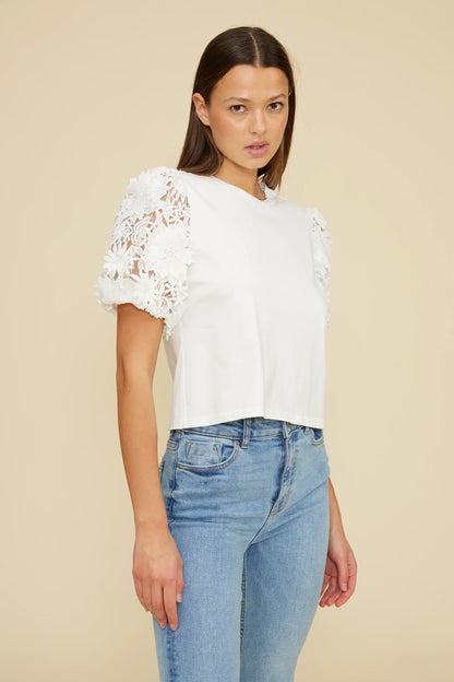 SYDNEY WHITE LACE PUFF SLEEVE TOP