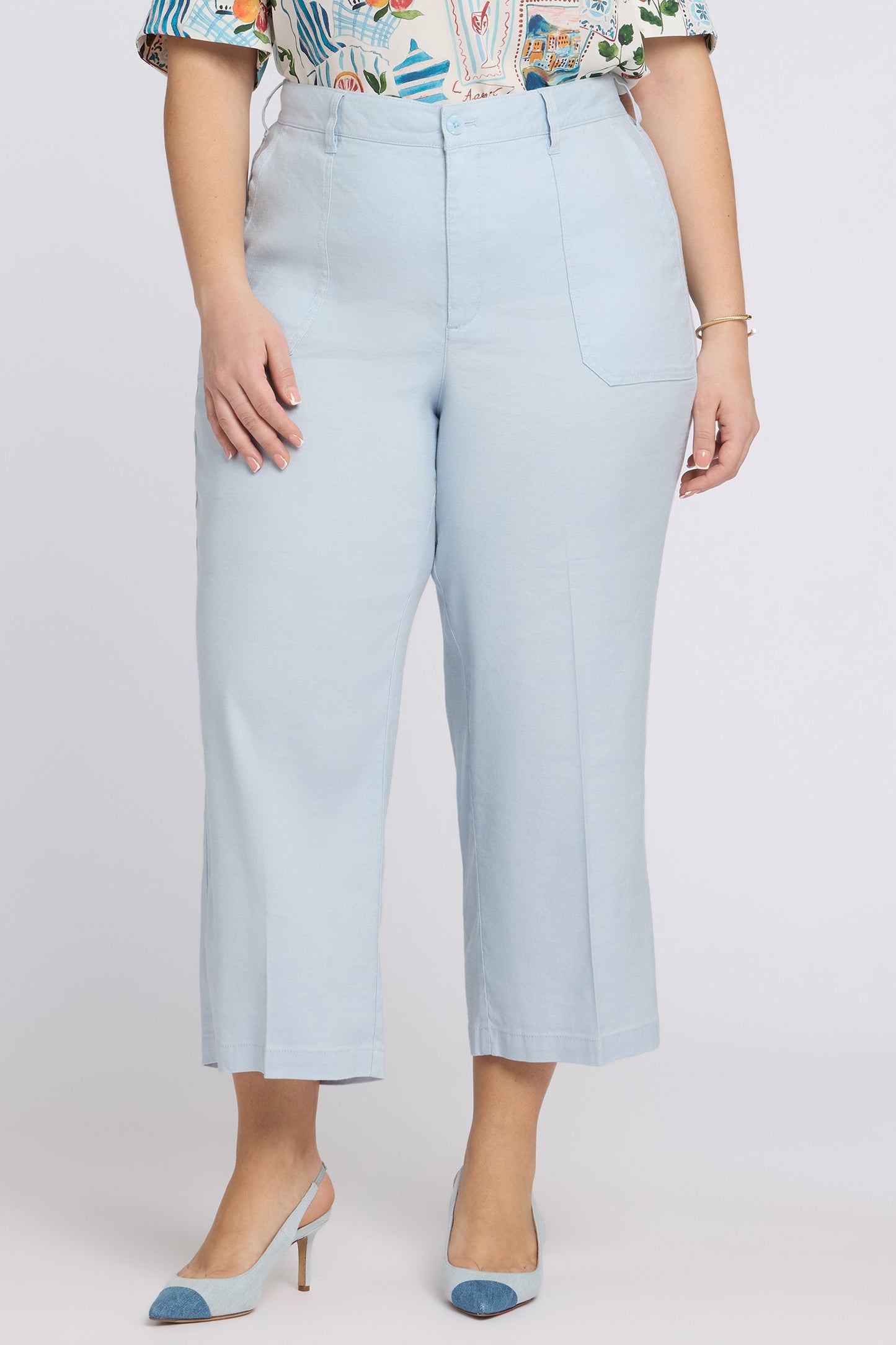 Wide Leg Cargo Capri Pants In Plus Size - Blue Clover