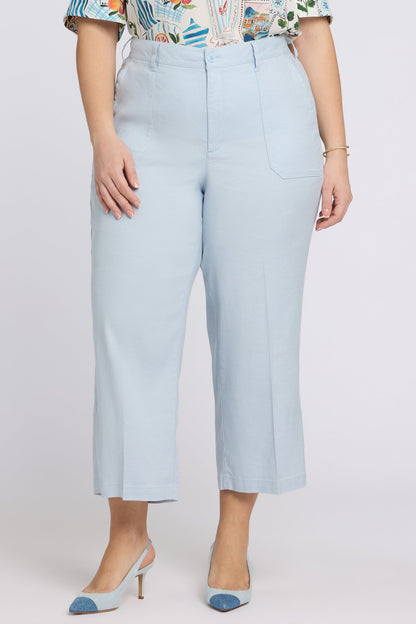Wide Leg Cargo Capri Pants In Plus Size - Blue Clover