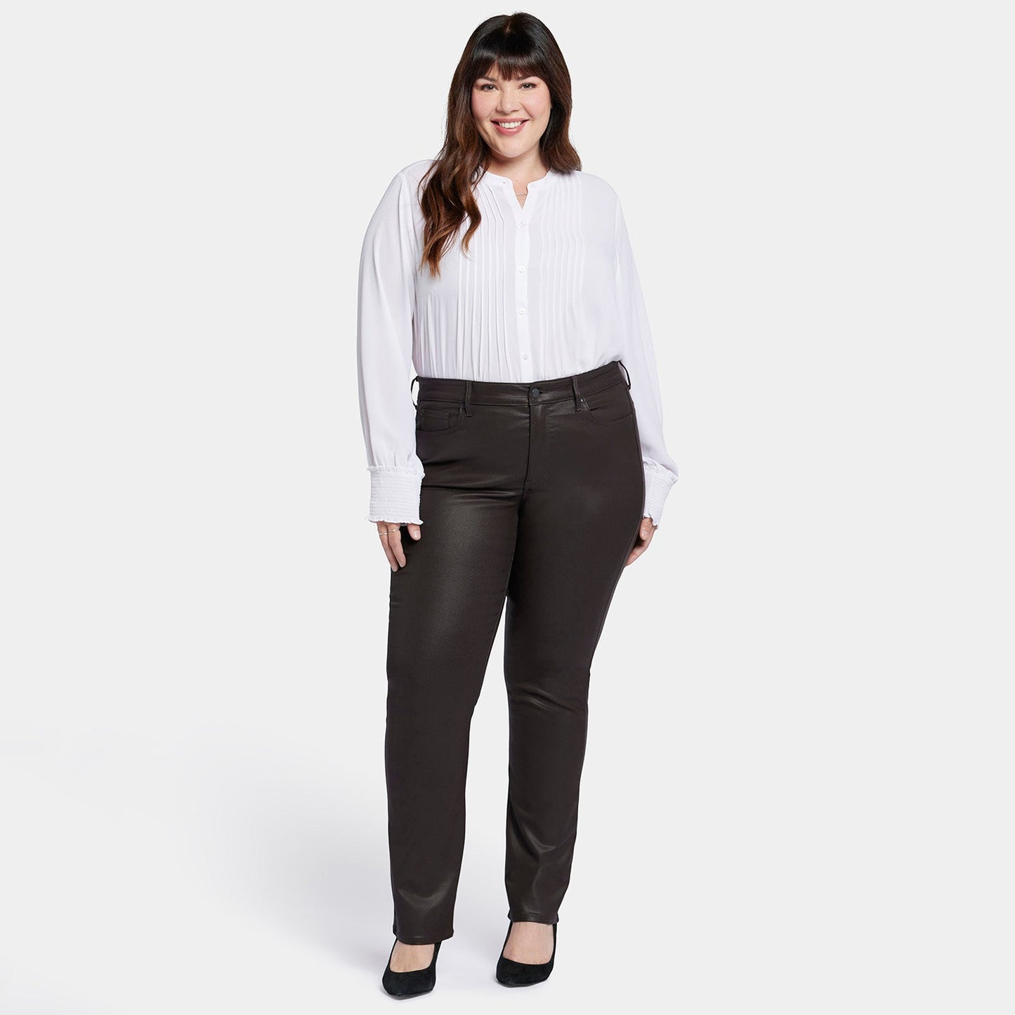 Coated Marilyn Straight Jeans In Plus Size - Cordovan Coated