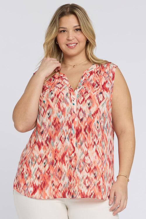 Sleeveless Pintuck Blouse In Plus Size - Mojave Mirage