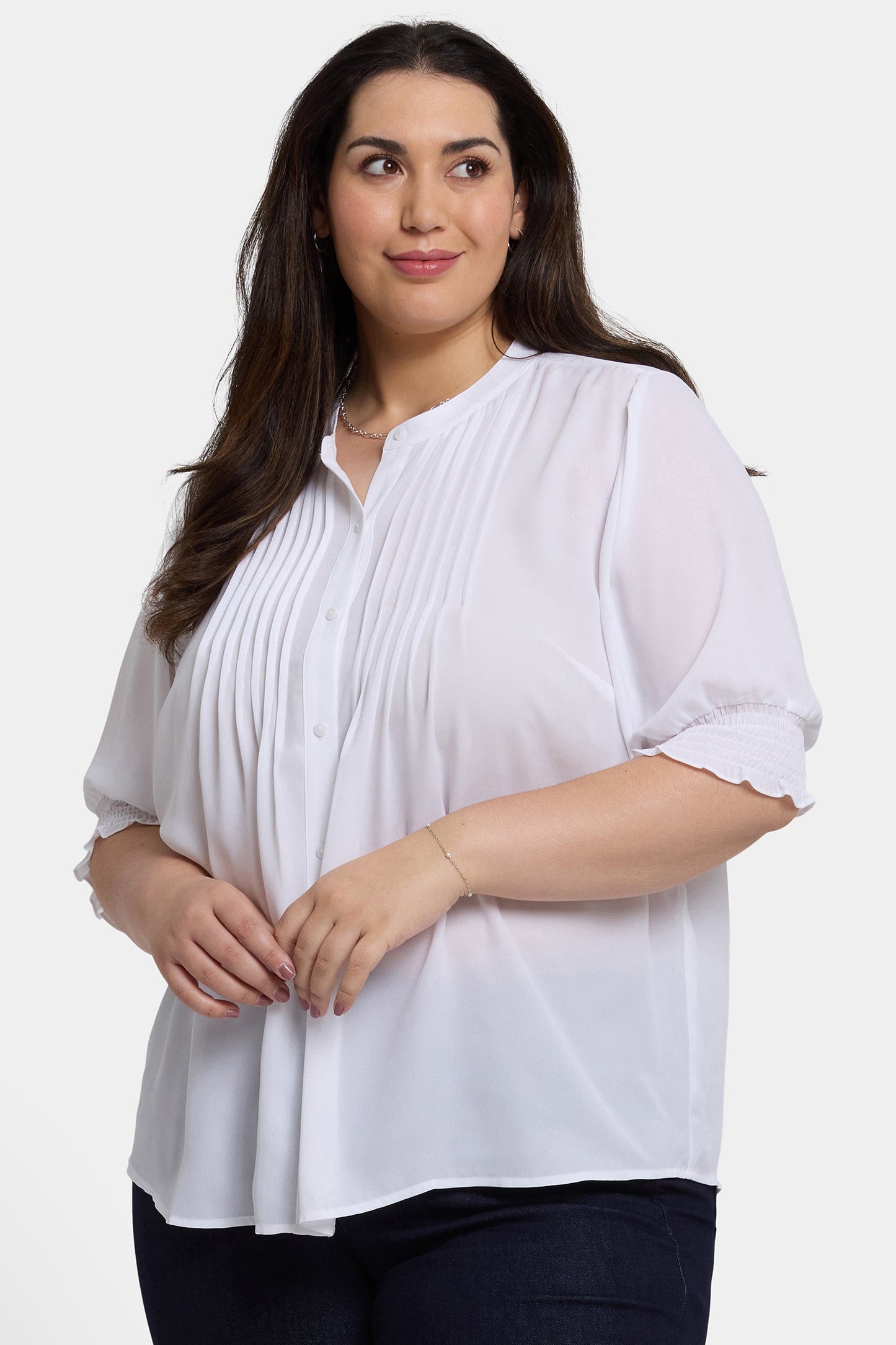 Pleated Short Sleeved Blouse In Plus Size - Optic White