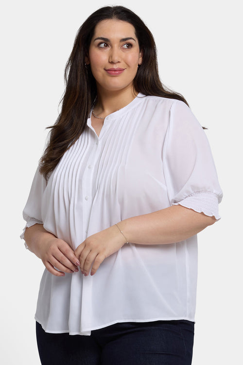 Pleated Short Sleeved Blouse In Plus Size - Optic White