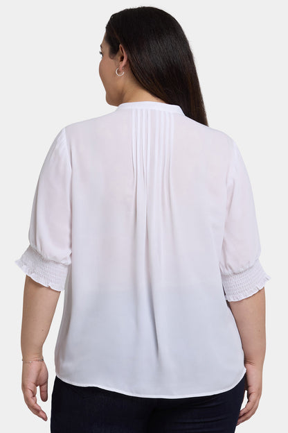 Pleated Short Sleeved Blouse In Plus Size - Optic White