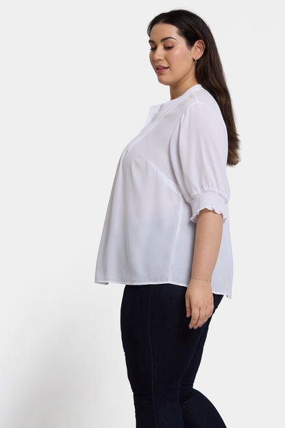 Pleated Short Sleeved Blouse In Plus Size - Optic White