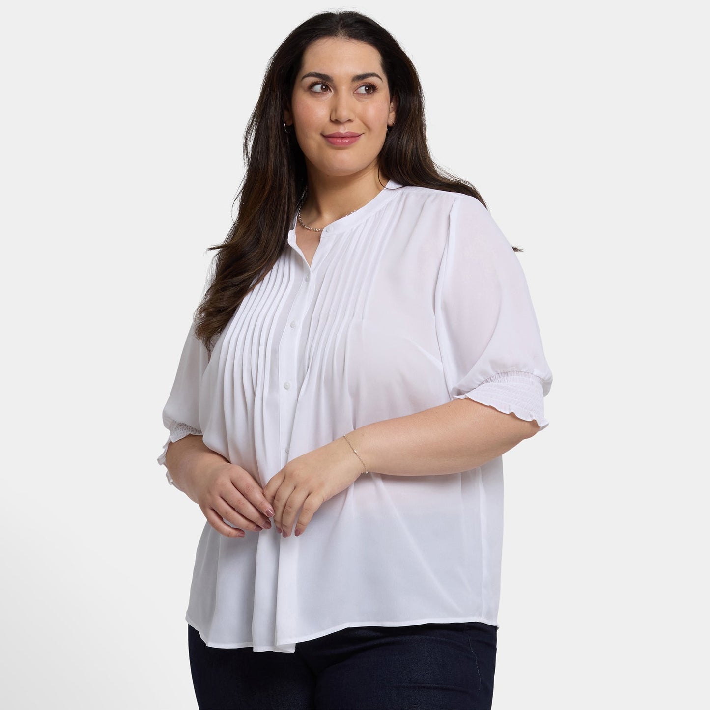 Pleated Short Sleeved Blouse In Plus Size - Optic White