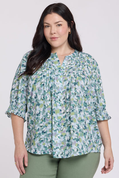 Pleated Short Sleeved Blouse In Plus Size - Bloomington