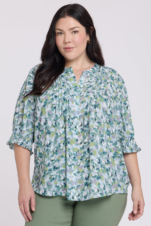 Pleated Short Sleeved Blouse In Plus Size - Bloomington