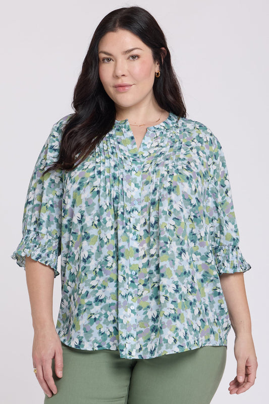 Pleated Short Sleeved Blouse In Plus Size - Bloomington