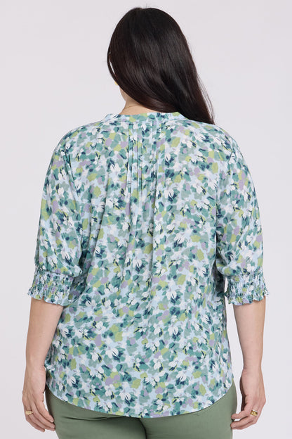 Pleated Short Sleeved Blouse In Plus Size - Bloomington