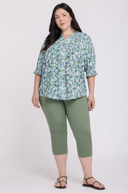 Pleated Short Sleeved Blouse In Plus Size - Bloomington