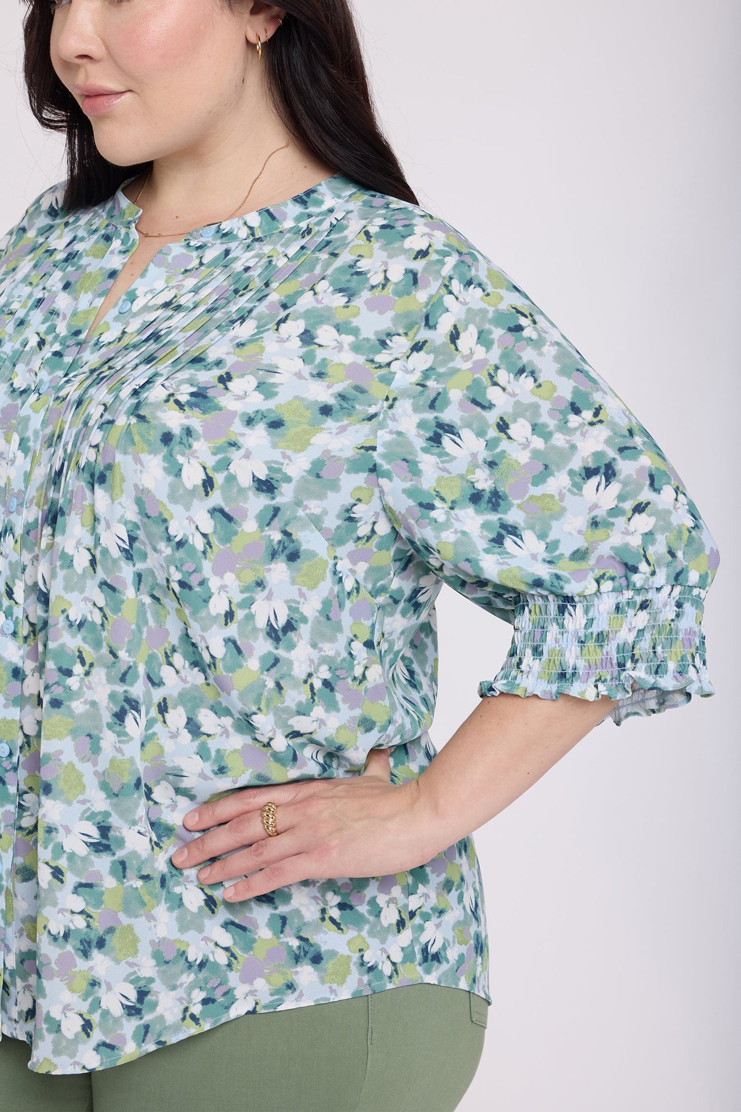Pleated Short Sleeved Blouse In Plus Size - Bloomington