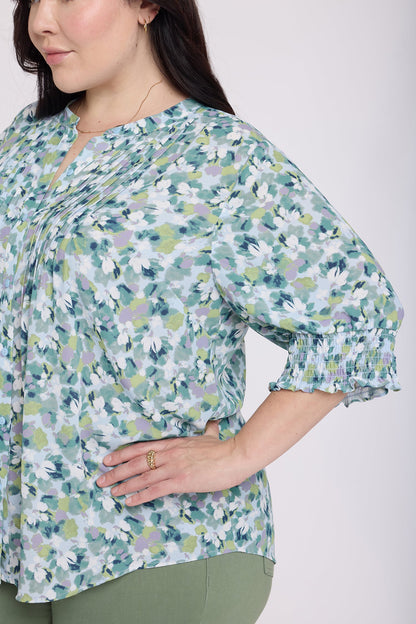 Pleated Short Sleeved Blouse In Plus Size - Bloomington