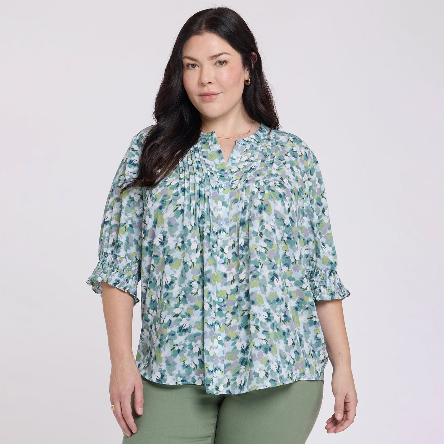 Pleated Short Sleeved Blouse In Plus Size - Bloomington