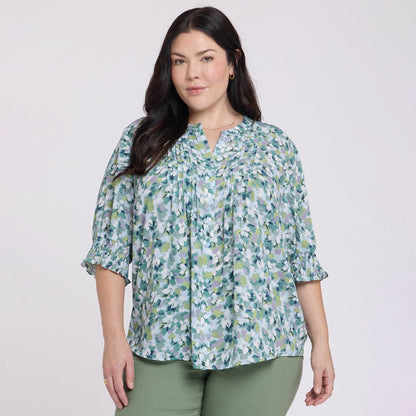 Pleated Short Sleeved Blouse In Plus Size - Bloomington