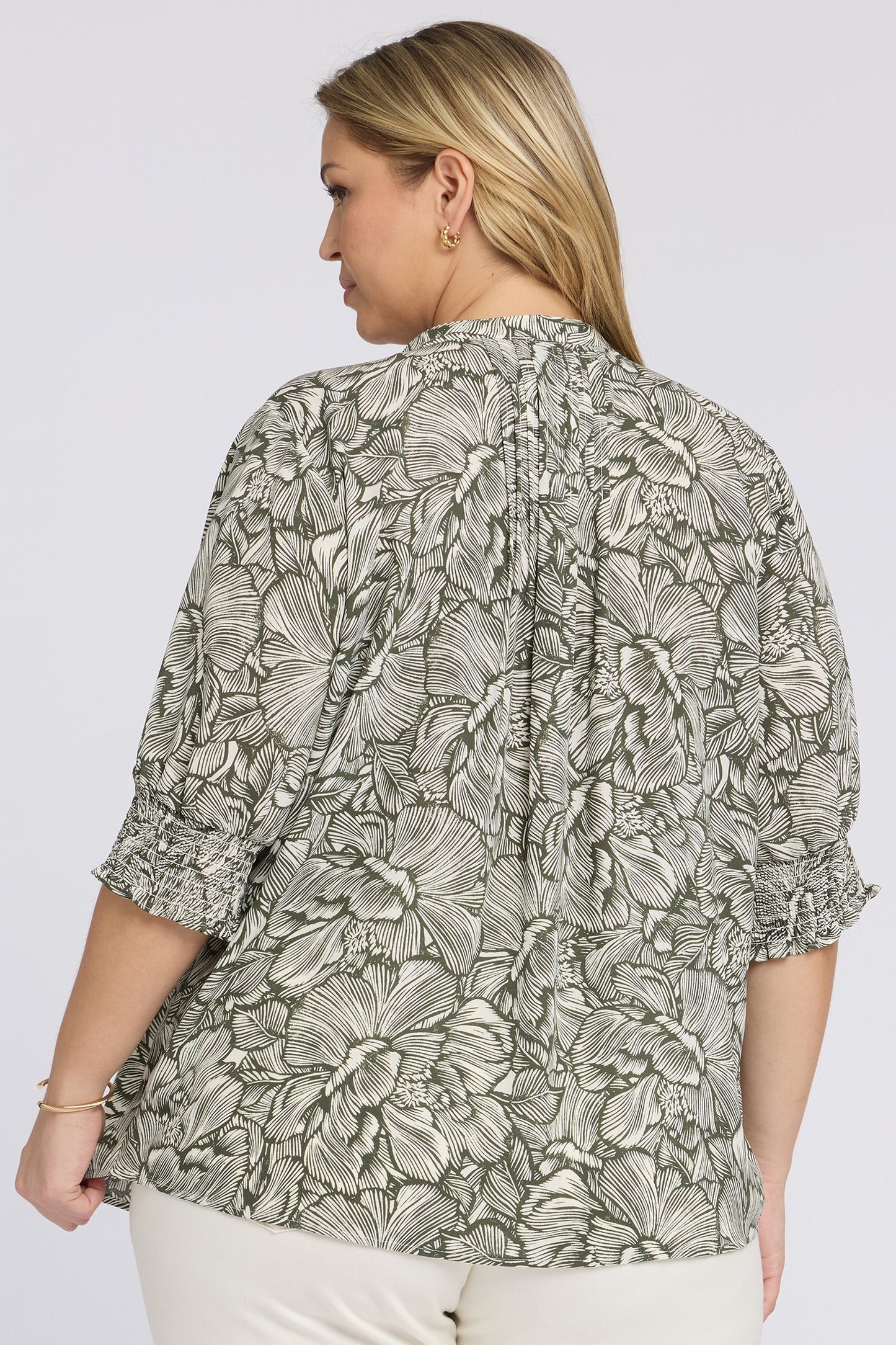Pleated Short Sleeved Blouse In Plus Size - Leafy Rose