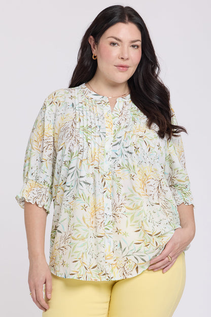 Pleated Short Sleeved Blouse In Plus Size - Chateau Jardin