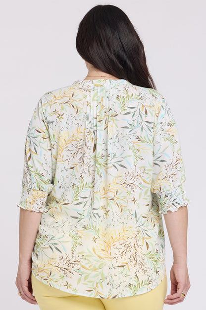 Pleated Short Sleeved Blouse In Plus Size - Chateau Jardin