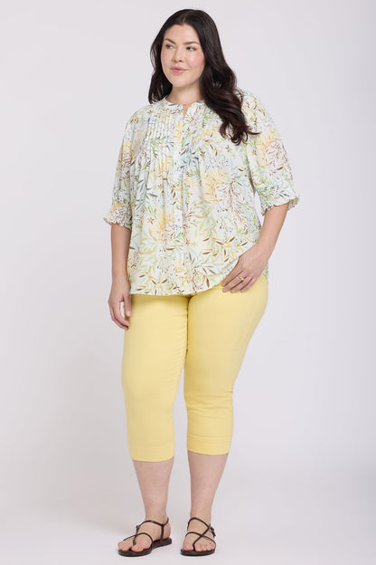 Pleated Short Sleeved Blouse In Plus Size - Chateau Jardin