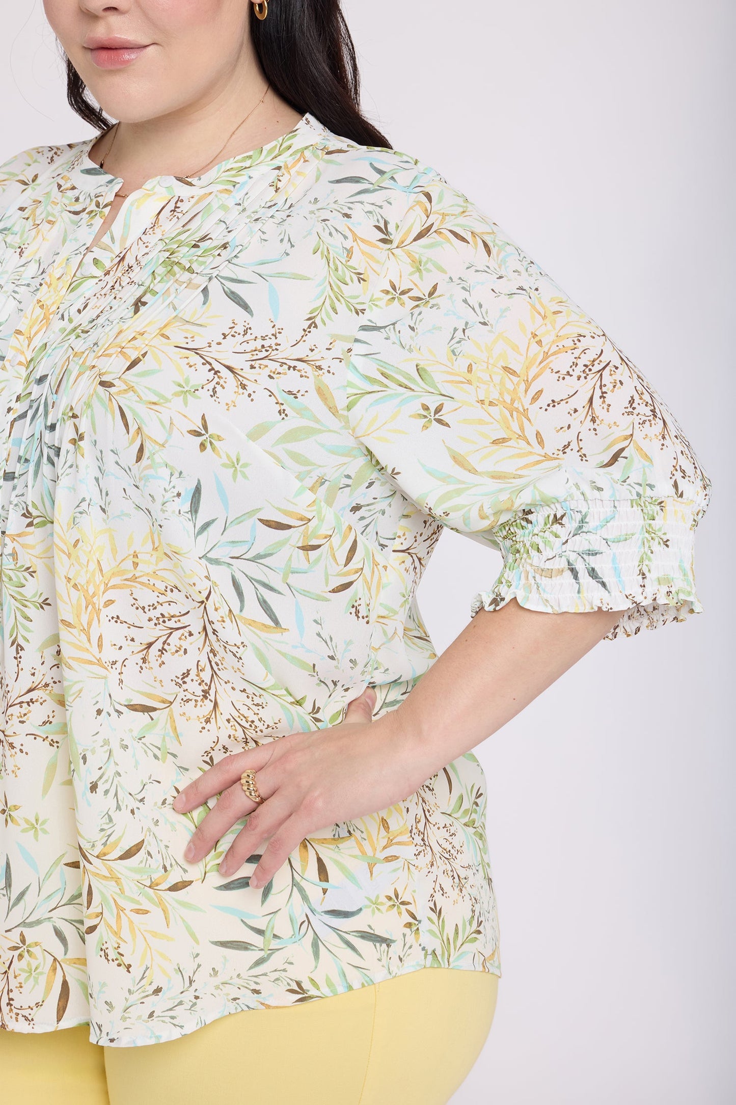 Pleated Short Sleeved Blouse In Plus Size - Chateau Jardin