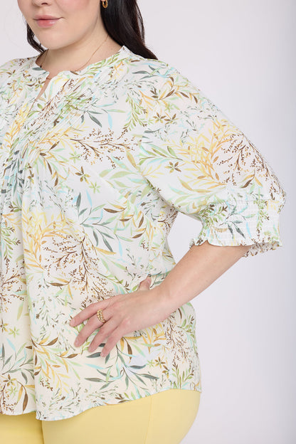 Pleated Short Sleeved Blouse In Plus Size - Chateau Jardin